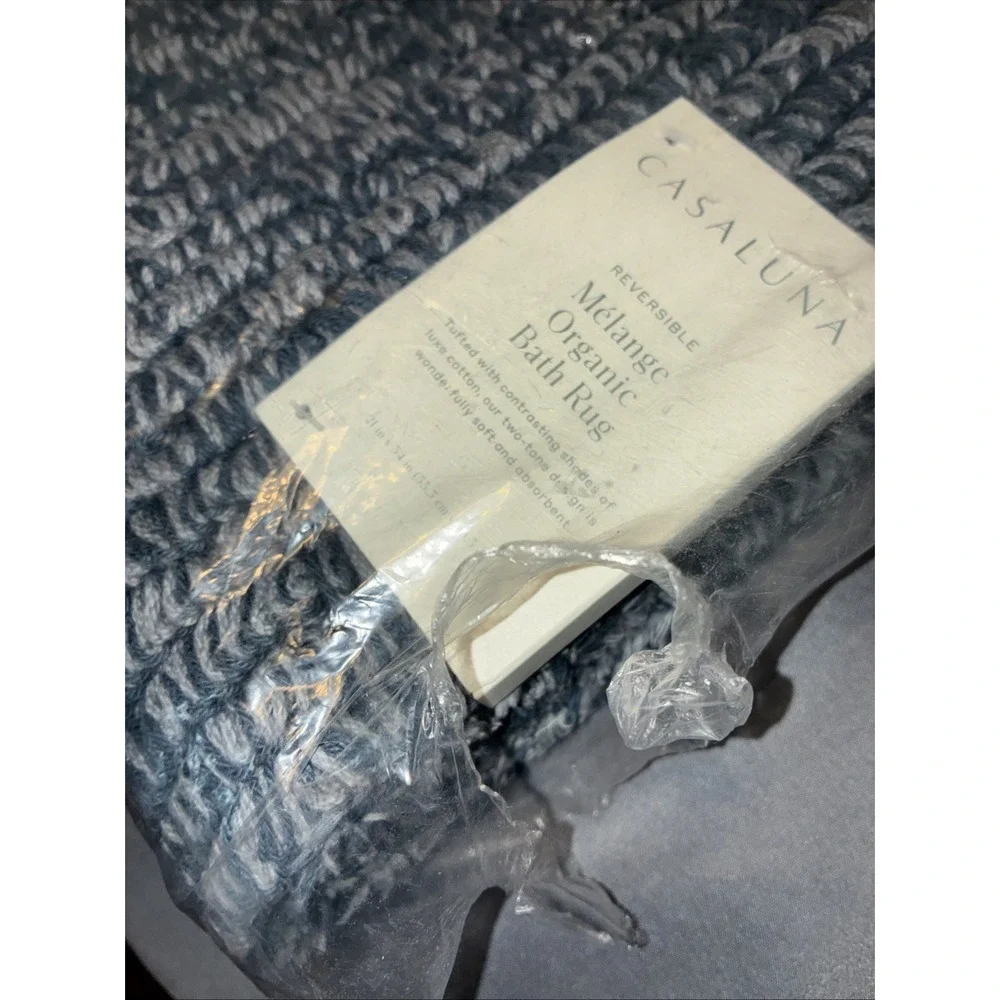 Casaluna Mélange Organic Bath Rug 100% Organic Cotton Blue Gray 21x34 New Home